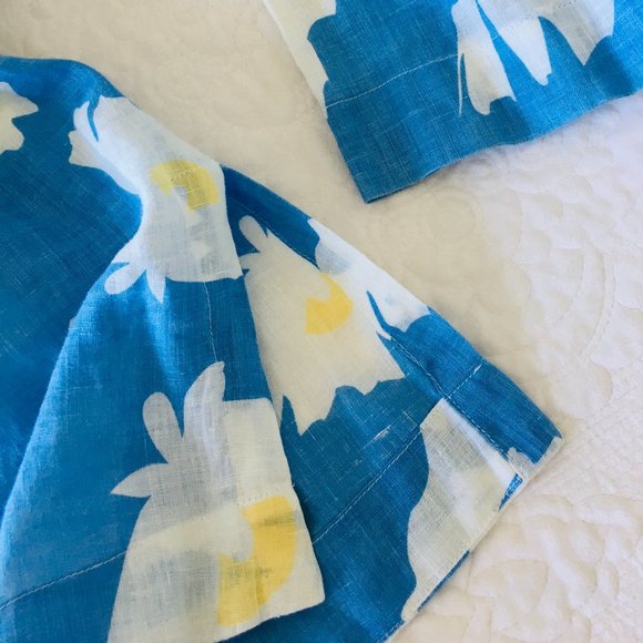 RARE! ISLAND COMPANY Tunic 100% Linen Caftan Floral Print Palm Beach Farm Rio M - Picture 5 of 9